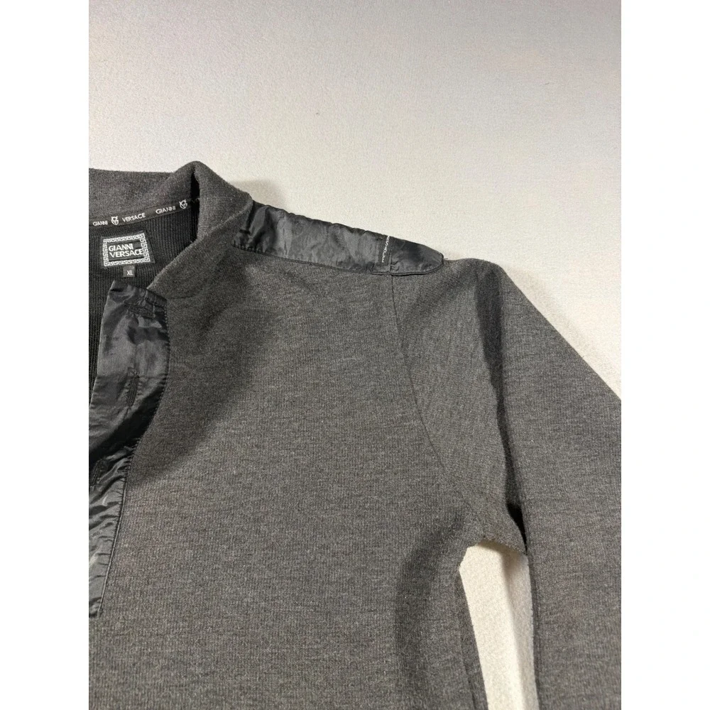Gianni Versace Mens XL Gray Knit Quarter Button Mock Neck Pullover Long Sleeve